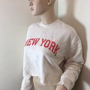 Forever 21 MEDIUM New York Crop Top ""Off-white"" Crem With Red Lett